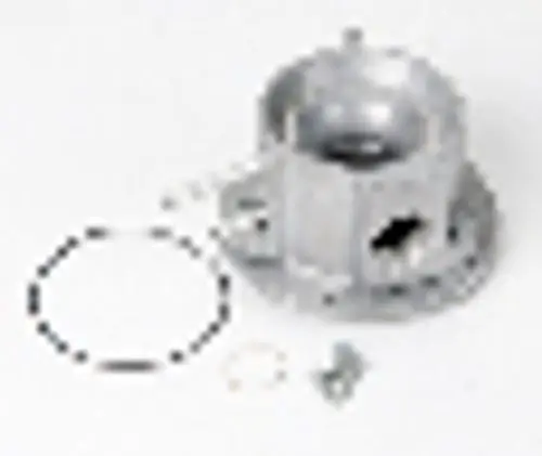 Mischkammer von Remeha mit einem runden Aluminiumgehäuse, zwei Dichtungen und einer Schraube, auf weißem Hintergrund abgebildet.